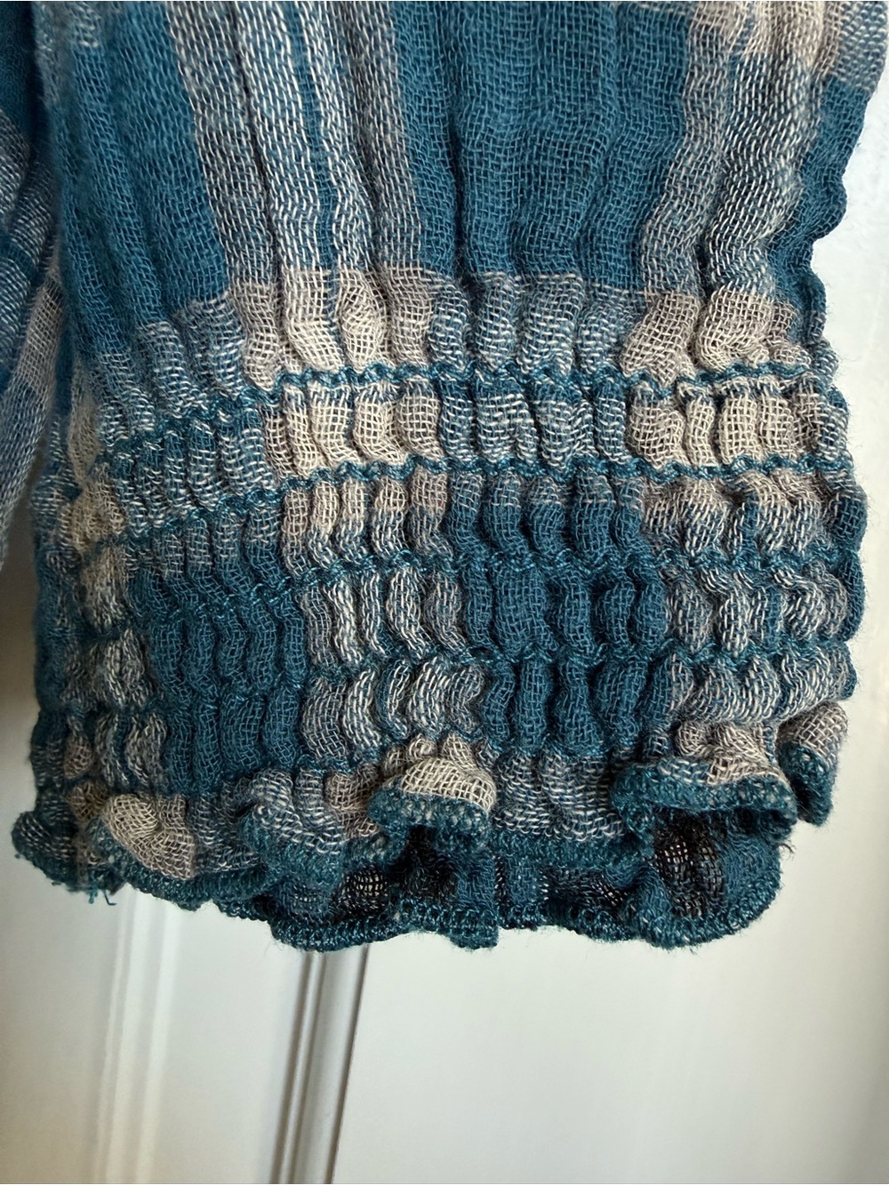 Blue Plaid Ruffle-Trim Button-Front Blouse - Picture 3 of 6